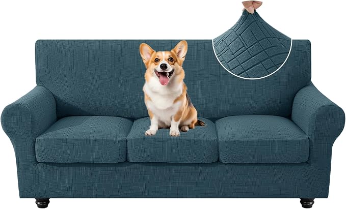 CYCMCAO 4 Piece Stretch Sofa Covers for 3 Cushion Couch, Non Slip Couch Covers for Sofa, Sofa Covers for Pets Washable, Couch Covers for Dogs,Kids (Forest Green), 71"-91" (3 Cushion Sofa) by CYCMACOHOME