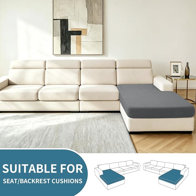 XINEAGE Chaise Cover for L Shaped Sofa,Sectional Couch Covers for Pets,Non Slip Sofa Seat Cover Washable,Sofa Slipcovers with Elastic Bottom(1 Piece Chaise Cover,Light Gray) - Image 2