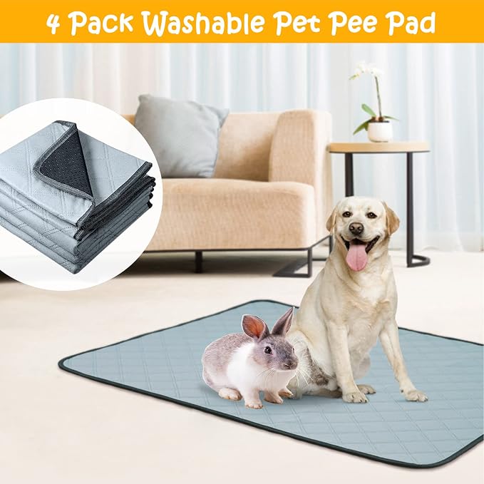 4 Pack Guinea Pig Cage Liners Washable Super Absorbent Guinea Pig Bedding Waterproof Reusable Guinea Pig Pee Pads Anti Slip Mat for Small Animals Rabbit Hamster Rat - 24" x 18" - Image 6