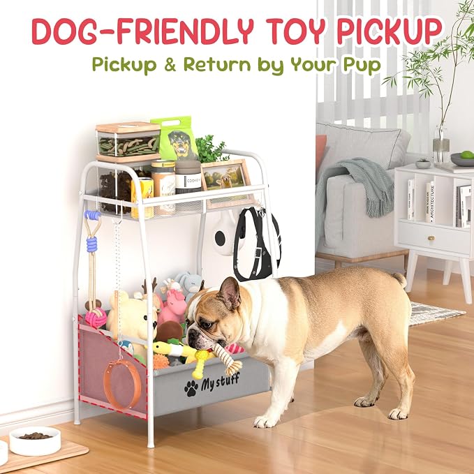 Kaiferty Medium Dog Toy basket, Toy Box for Dogs, Pet Toys Bin Dog Metal Wire Basket for Toys, Food Storage, Storage Organizer Chest Storage, Toy Box for Living Room Area (White) - Image 3