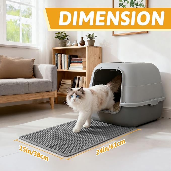 Pieviev Cat Litter Mat Double Layer Waterproof Urine Proof Trapping Mat 1 Pack (Gray, 24x15 Inch (Pack of 1)) | Honeycomb Design Catches Scattered Particles to Stop Tracking, Urineproof Base Protects Floors, Easy to Clean - Image 2