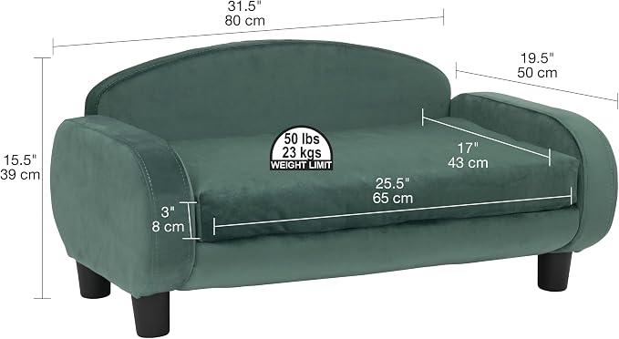 Paws & Purrs Cat Sofa Bed, Pet Couch for Indoor Cats Elevated Cat Beds with Removable Washable Mattress Cover for Kitten, Puppy or Small Animal- 31.5" Wide, Teal - Image 2