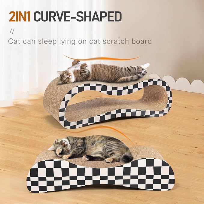 FluffyDream 2 in 1 Cat Scratcher Cardboard Lounge Bed, Cat Scratching Post, Durable Board Pads Prevents Furniture Damage,Large,Checkerboard - Image 4