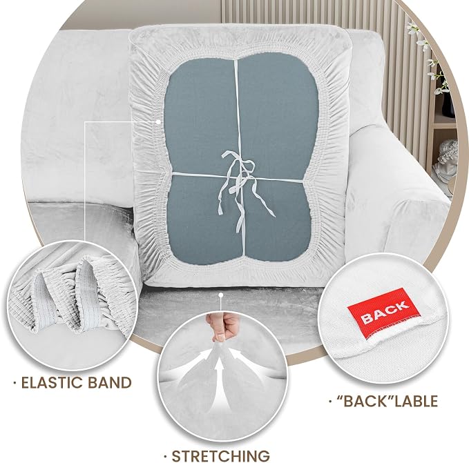 XINEAGE 3-Piece Velvet Sofa Cover,Couch Covers for Dog,White | 2 Cushion Sofa,Stretch Non-slip Elastic, Pet-friendly, Washable, Fast Setup, Soft Plush Fabric, Furniture Protector. - Image 7