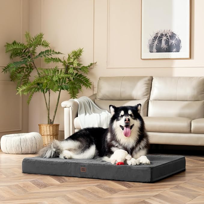 EHEYCIGA Orthopedic Dog Bed Large with Removable Washable Cover, 47IN Grey | Egg Crate Foam Support, Durable Oxford fabric, Non-Slip Bottom, Machine Washable, Soft Waterproof Plush Pet Bed Mat For Crate - Image 8