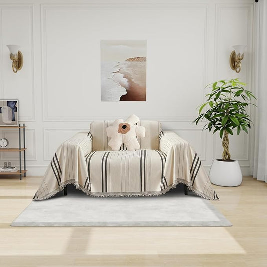 DREAMINGO Armchair Cover Washable Chenille Sofa Protector for Pet Kids Dark Grey Chair Couch Covers for 1 Cushion Couch Stripe Jacquard Versatile Sofa Throw Slipcover for Futon Couch, 71"x91" by DREAMINGO