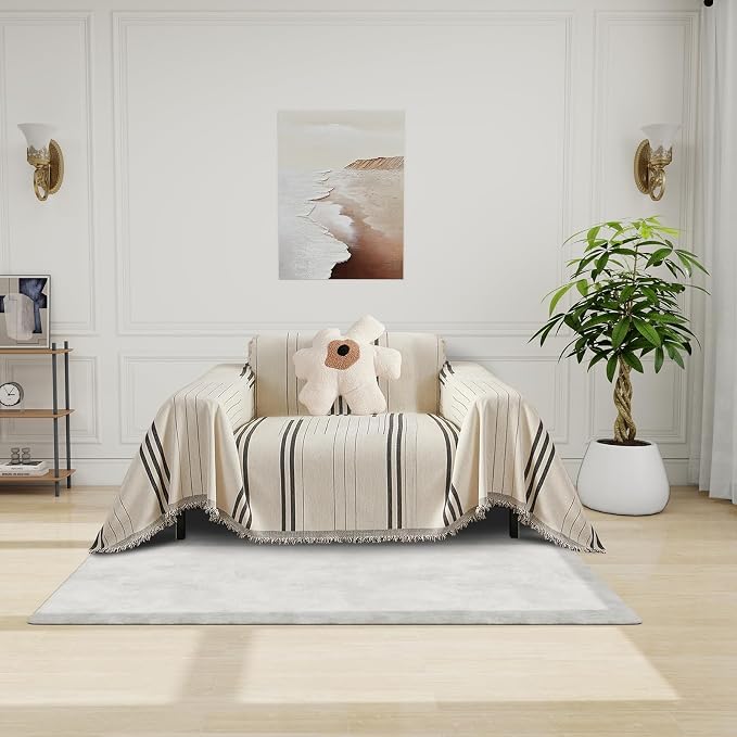 DREAMINGO Couch Cover for Armchair Reversible Chenille Chair Sofa Protector Washable Couch Cover Blanket for Living Room Striped Jacquard Recliner Furniture Slipcover 71"x71" by DREAMINGO