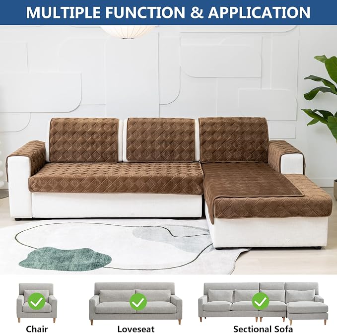 Eismodra Sectional Couch Covers,L Shape Sofa Slipcover Furniture Protector for Dogs Cats Pet Chaise Lounge 3 Cushion Couch Loveseat,Light Brown 36 x 47 inches (Only 1 Piece) - Image 2