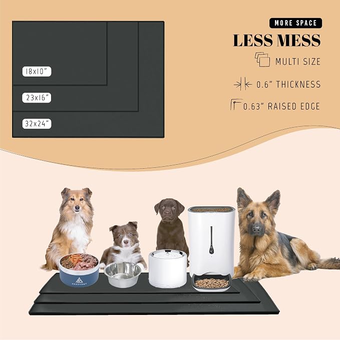 AVERYDAY 100% Waterproof Thicker Silicone Dog Food Mat, 0.63'' Raised Edge Bowl Mat for Food & Water, Non Slip Pet Feeding Placemat for Messy Drinkers, Perfect for Large Medium Small Breeds, 18"x10" - Image 6