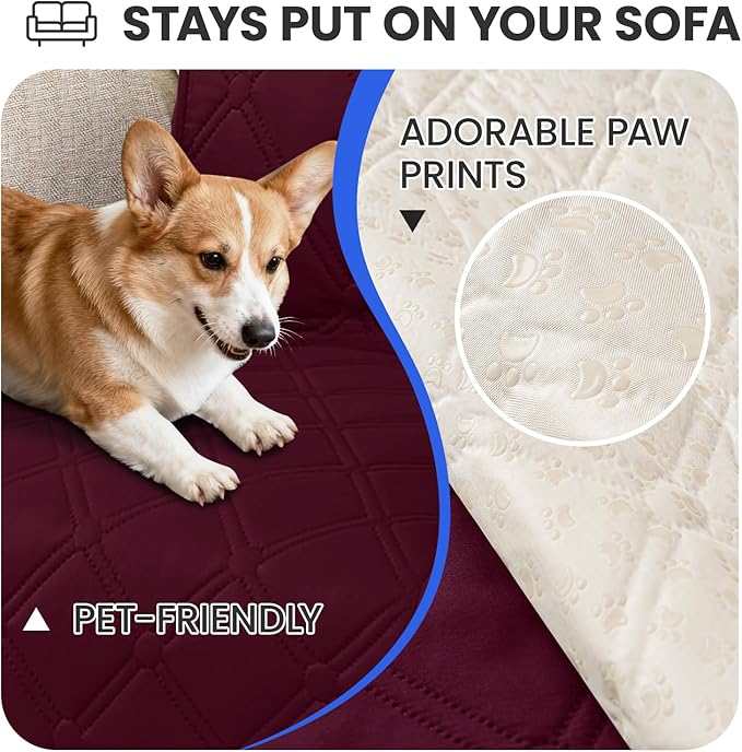 Waterproof Dog Bed Cover, Non-Slip Dog Blanket for Couch, Couch Covers for Dogs Washable, Pet Blanket for Furniture, Pet Bed Mat for Sofa, Car, Pet Supplies Christmas (68x82 Inch, Burgundy) - Image 3