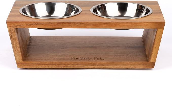 4" Tall Elevated Dog Bowls for Small Dogs, Food and Water Bowl Set by Pawfect Pets (Acacia) - Image 7