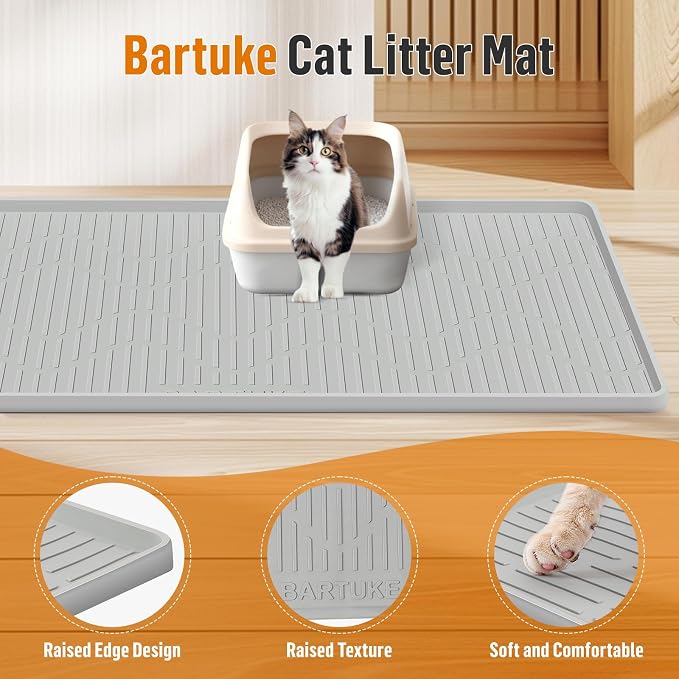 Silicone Cat Litter Box Mat 27"x 27" Extra Large Cat Rubber Mat | Cat Mat for Litter Box, Non-Slip, Waterproof Cat Litter Trapping Mat with Raised Edge, Kitty Litter Mat for Floor, Easy Clean - Image 3