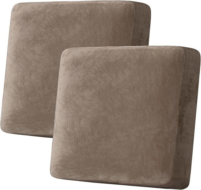 H.VERSAILTEX Velvet Stretch Couch Cushion Cover Plush Cushion Slipcover for Chair Loveseat Sofa Cushion Furniture Protector Seat Cushion Sofa Cover (2 Piece Large Sofa Cushion Covers, Mocha) by HVERSAILTEX