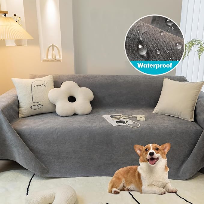 MINGPINHUIUS Sofa Cover Sectional Couch Covers: Chenille Ultra Soft Sofa Slipcover Anti-Slip Waterproof Breathable Loveseat Futon Cover for Pets, Kids (Dark Gray, 71 × 118in) - Image 5