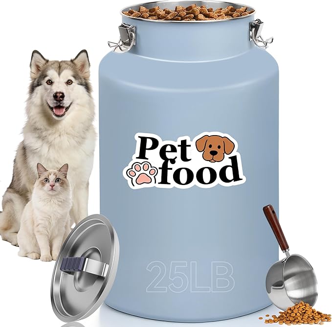 25 lb Stainless Steel Dog Food Storage Container, Airtight Metal Pet Food Canister with Lid & Scoop for Dog Cat Kibble, Heavy Duty for Daily Use, Keeps Kibble Fresh & Crunchy by UPSKYPET