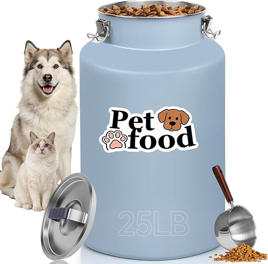25 lb Stainless Steel Dog Food Storage Container, Airtight Metal Pet Food Canister with Lid & Scoop for Dog Cat Kibble, Heavy Duty for Daily Use, Keeps Kibble Fresh & Crunchy by UPSKYPET