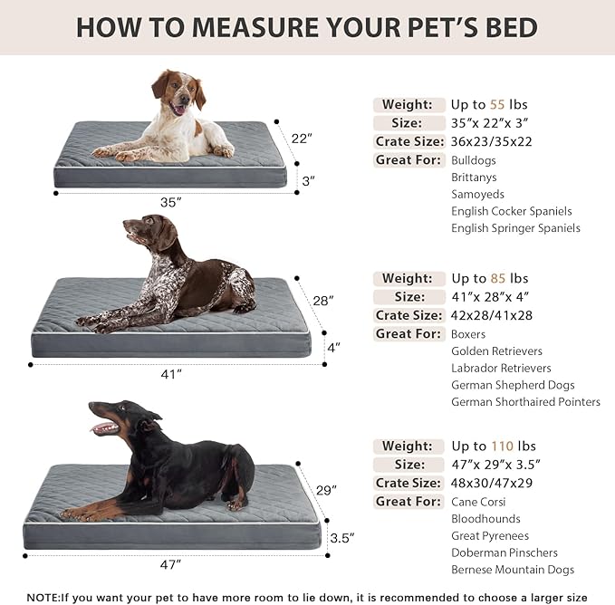 WNPETHOME Orthopedic Waterproof Large Dog Bed for Crate Cozy Sleep | Washable Large Pet Bed with Removable Cover, Multi-Needle Quilting Dogs Crate Beds Grey 35x22 Inch - Image 6