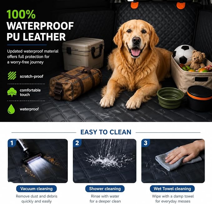 SUV Cargo Liner for Dogs,Waterproof Dog Trunk Cover with Bumper Flap | Material: Waterproof PU Leather | Protection: 12.60" Side Flaps & 17.72" Bumper Flap | Fit: Most SUVs | Non-Slip Design - Image 9