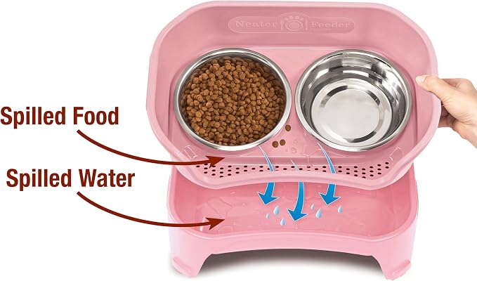 Neater Feeder Express Mess Proof Dog Bowls Elevated for Medium to Large Sized Breed, No Spill Raised Dog Food Bowl Stand, Stainless Steel Food and Water Bowl Set, Pet Dish Feeding Station, Pink - Image 3