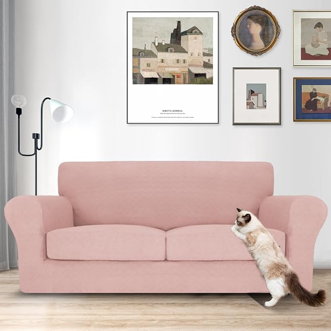 MAXIJIN 3 Piece Couch Covers for 2 Cushion Couch Sofa Cover, Stretch Loveseat Sofa Slipcovers for Sofas with 2 Large Cushions, Thick Dogs Pet Furniture Covers (71"-91", Dusty Pink) - Image 2