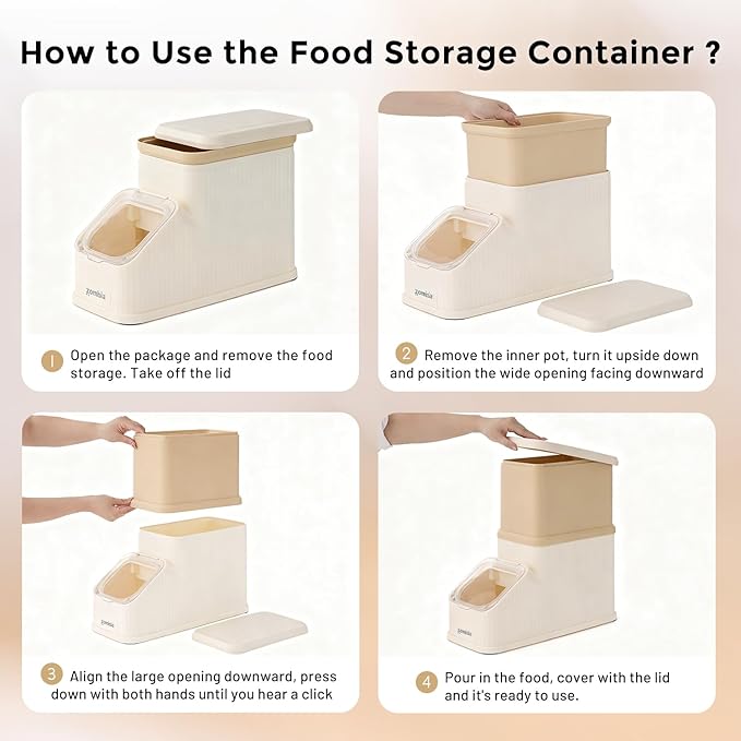 ZOMISIA 15lbs First-in, First-out Dog Food Storage Container | FIFO System Easy Dispense Base for Freshness, Cat Food Storage Containers with Transparent Lid and Scoop - Image 2