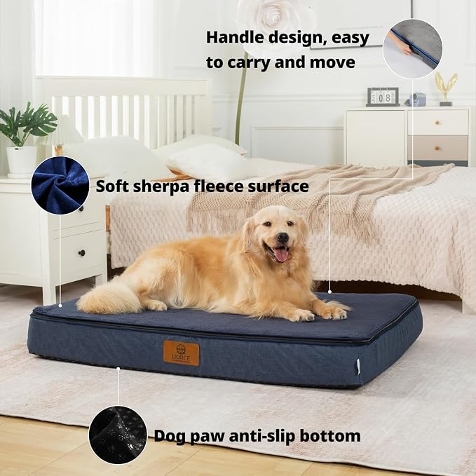 LIORCE Orthopedic Memory Foam XXL Dog Bed - 6" Thick Beds for Extra Large Sized Dog - Waterproof Removable Washable Cover & Wrap-Around Zipper - Ultimate Comfort & Easy Maintenance, Navy - Image 5