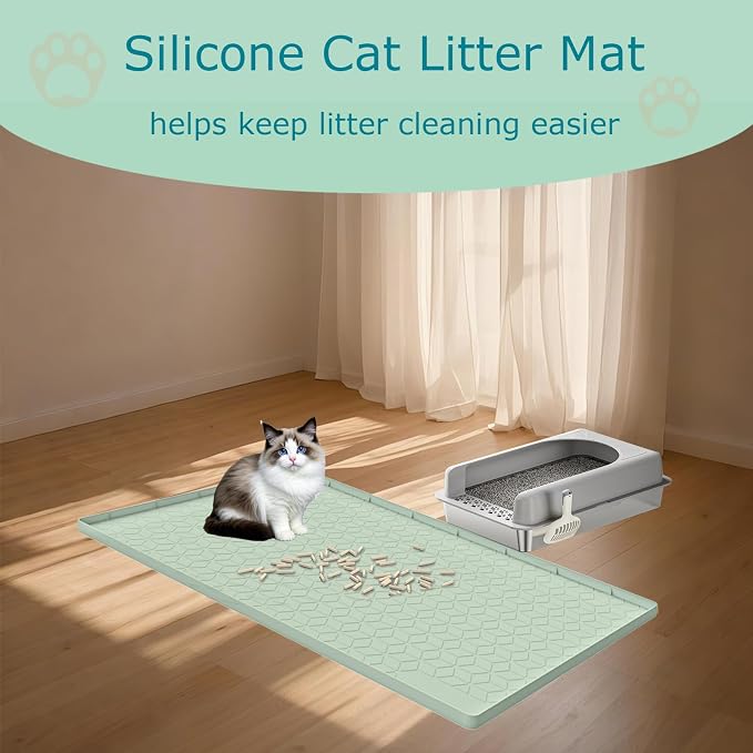 Cat Litter Mat, Silicone Large Cat Mat for Litter Box - 40x28 in, Waterproof & Non-Slip, Durable & Easy Clean, Green - Image 6