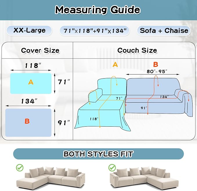 MYSKY HOME L Shaped Couch Cover, Dog Couch Cover Protector Furniture Protector Stylish Pet-Friendly Scratch-Resistant for 3-4 Cushion Couch, 2 Pieces Washable Sofa Cover(71"x118"+91"x134", Black) - Image 6