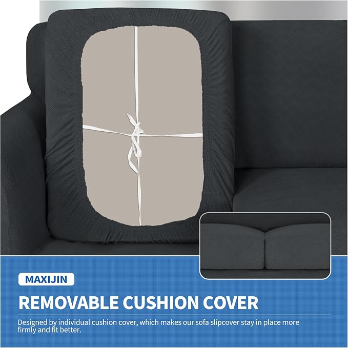 MAXIJIN 3 Piece Couch Covers for 2 Cushion Couch loveseat Cover, Stretch Love Seat Sofa Slipcovers for Dogs Pet, Thick Furniture Protector with 2 Seat Cushion (55"-69", Gray) - Image 5
