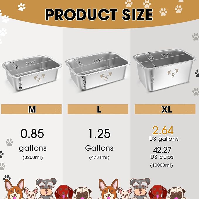 Sweetude 4 Pcs Stainless Steel Dog Bowls Bulk High Capacity Metal Dogs Food and Water Bowls for Large Dogs Pets(Silver,2.64 Gallon) - Image 2