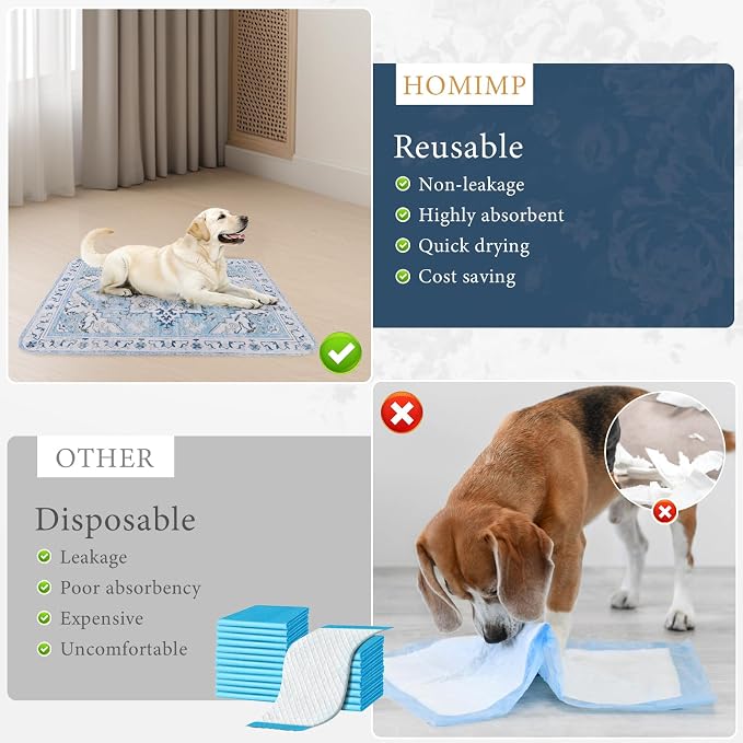 Homimp Washable Pee Pads for Dogs,2 Pack Reusable Puppy Pads Waterproof,Absorbent and Leakproof Dog Pee Pads,Non Slip Puppy Training Pads, Pet Mat for Floor, Crate, Couch, Whelping,Blue, 24"x36" - Image 8