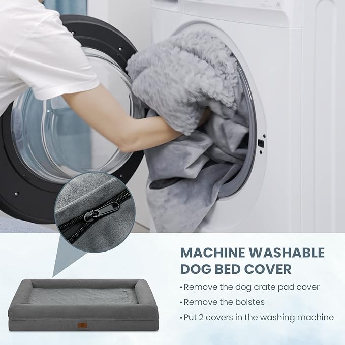 Orthopedic Dog Bed Waterproof Pet Sofa for Large Sized Dogs | 360 Degree Bolster Support, Egg Crate Foam, Waterproof Liner, Non-Slip Bottom, Machine Washable Cover, 36 x 27 Inch - Image 6