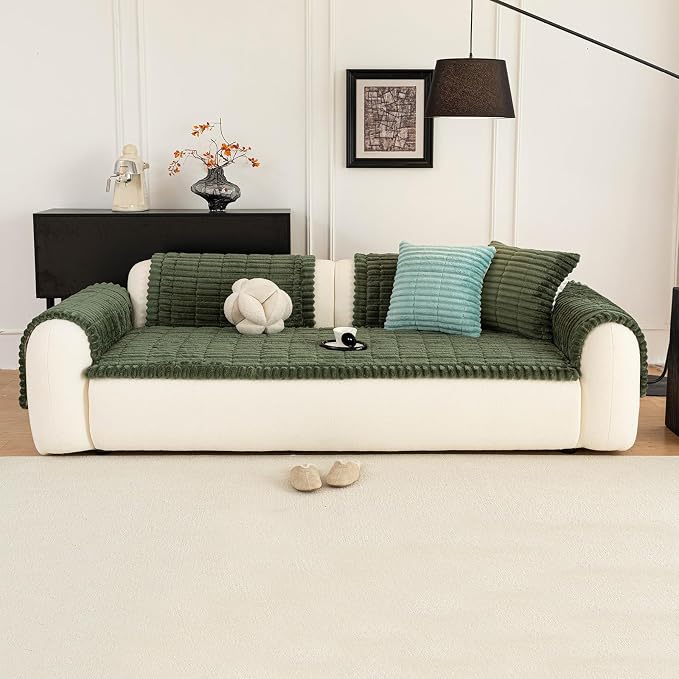 Sofa Couch Cover, Sofa Covers for Dogs Washable, Non-Slip Striped Sofa Slipcovers for Sectional Sofa, Sofa Cover Furniture Protector for L Shaped(Dark Green, 27.6"x 27.6") - Image 7