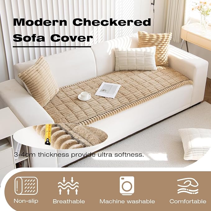 VClife Dogs Couch Cover, Non Slip Sofa Cover Washable, Brown, 27.6" X 70.9" | Soft Fuzzy Couch Cover for 3 Cushion Couch Sofa Pet Friendly, Scratch Resistant Thick Furniture Protector for Sectional Sofa - Image 4