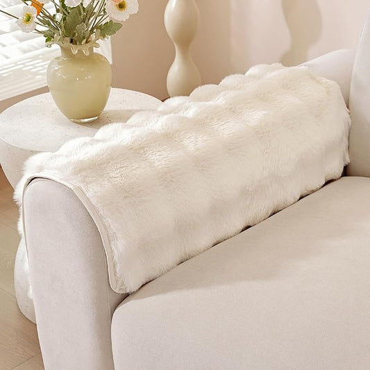 OstepDecor Faux Fur Couch Covers for Sofa, Soft Plush Sofa Covers Washable | Non Slip Dog Couch Protector, Pet Hair, Dirt & Wear Protection, Fits Sofas, Loveseats & Sectionals, 20" x 24", White by OstepDecor