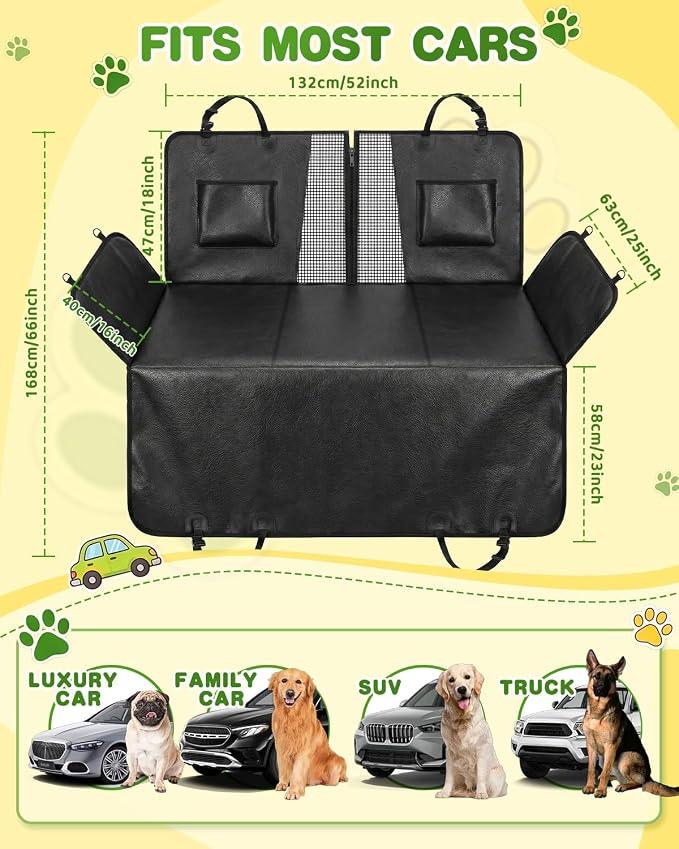 Dog Car Seat Cover, 600D Heavy Dute Car Seat Cover for Dogs Pets,100% Waterproof Anti-Scratch Nonslip Dog Hammock for Cars, Seat Covers Protector with SeatBelt for Sedan SUV Truck XLPRO Hard LEA-Dark - Image 4
