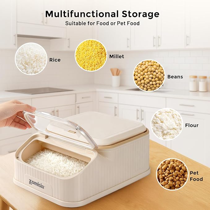 ZOMISIA 15lbs First-in, First-out Dog Food Storage Container | FIFO System Easy Dispense Base for Freshness, Cat Food Storage Containers with Transparent Lid and Scoop - Image 6