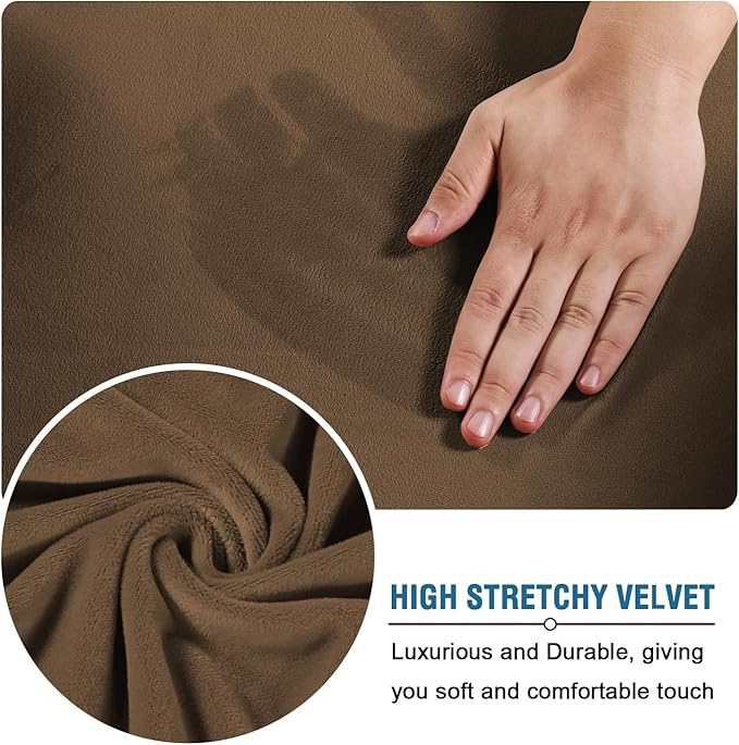 H.VERSAILTEX Real Velvet Plush 3 Piece Stretch Sofa Covers Couch Covers for 2 Cushion Couch Sofa Slipcovers Width Up to 90 Inch Feature Thick Soft Stay in Place (Sofa, Bronze Brown) - Image 5