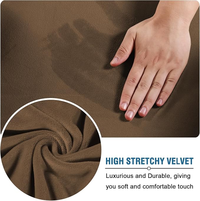 H.VERSAILTEX Real Velvet Plush 3 Piece Stretch Sofa Covers Couch Covers for 2 Cushion Couch Sofa Slipcovers Width Up to 90 Inch Feature Thick Soft Stay in Place (Sofa, Bronze Brown) - Image 5