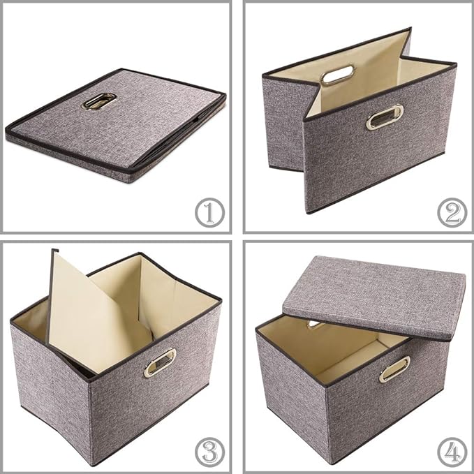 PRANDOM Large Foldable Storage Bin with Lid [1-Pack] Linen Fabric Decorative Storage Box Organizer Containers Basket Cube with Handles Divider for Bedroom Closet Office Living Room (17.7x11.8x11.8) - Image 6