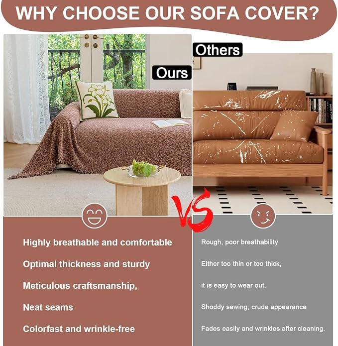ROOMLIFE Pink Couch Cover for 3 Cushion Sofa, Chenille Sofa Couches Slipcover Sectional Sofas Covers with Tassel, Washable Soft Breathable Furniture Protector Cover for Living Room, 71 '' X 118'' - Image 3