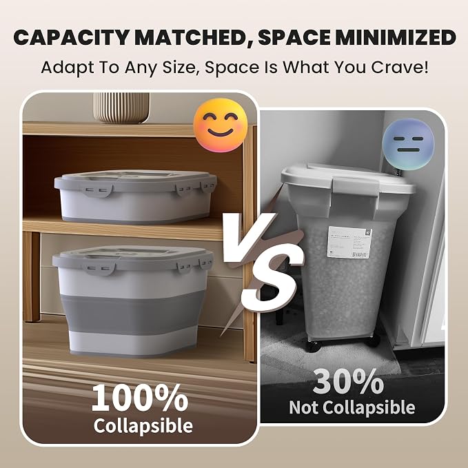 35-40Lbs Airtight Dog Food Storage Container Collapsible Dog Food Container | Large Pet Food Storage Container with Lid, Wheels,Date Track,Keep Fresh for Rice,Flour,Sugar,Scoop,2PCS Container - Image 4