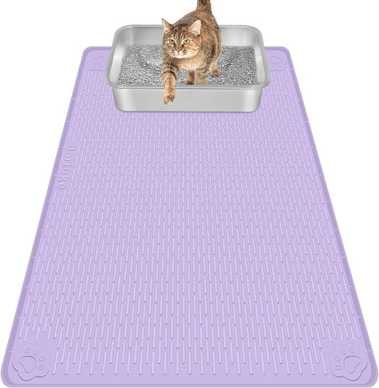 Silicone Cat Litter Mat for Litter Box 34”x22” Large Cat Mat, Purple | Waterproof, Non-Slip, Leak-Proof Rug Mat with Lip, Easy to Clean, Extra Large Litter Catcher Mat for Floor by Bartuke