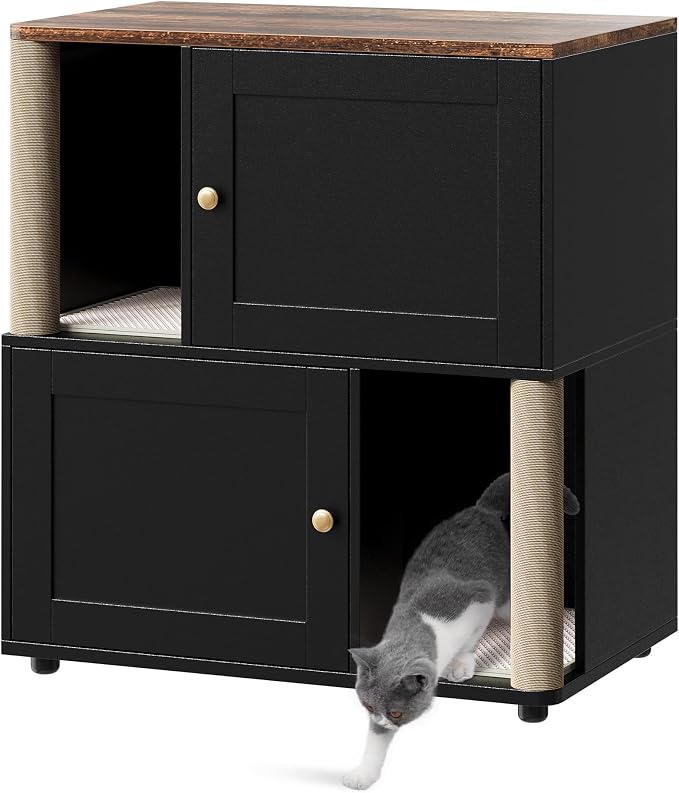 Garvee Cat Litter Box Enclosure Furniture for 2 Cats, Hidden Litter Box, Modern Double Layer Cats Washroom Furniture with 2 Scratch Mat and Cat Scratching Post, Side End Table for Living Room Hallway by Garvee