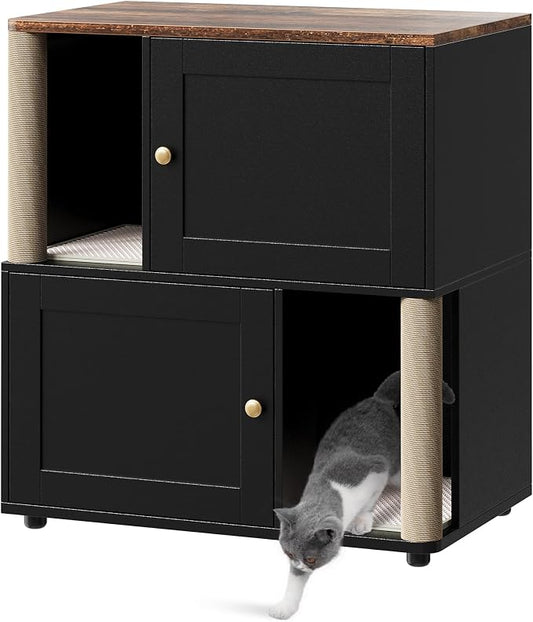 Garvee Cat Litter Box Enclosure Furniture for 2 Cats, Hidden Litter Box, Modern Double Layer Cats Washroom Furniture with 2 Scratch Mat and Cat Scratching Post, Side End Table for Living Room Hallway by Garvee