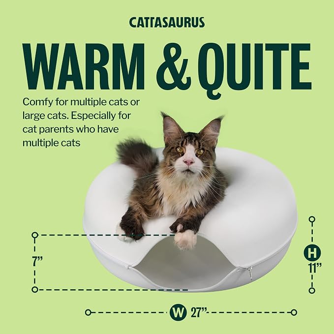 Cattasaurus Peekaboo Cat Cave, Extra Spacious for Multiple & Large Cats 15+ lbs, Scratch Detachable Cat Beds for Indoor Cats, Washable Tunnel Bed, Comfy Donut Tunnel (White, Jumbo) - Image 6