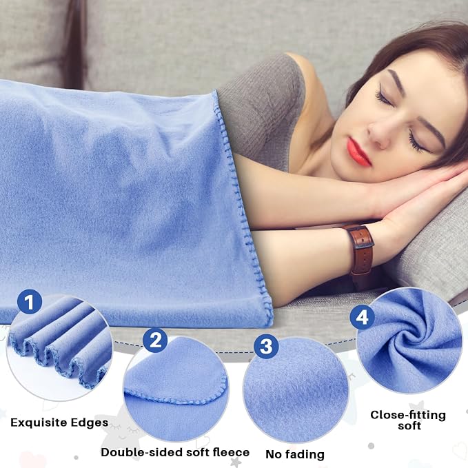 Newwiee 24 Pcs Bulk Fleece Throw Blankets 50'' x 60'' Oeko-tex Standard 100 Certified for Outdoor Wedding Guest Blankets Donation Homeless Sleepover Lap Pet Sofa, All Seasons Use (Mist Blue/White) - Image 3