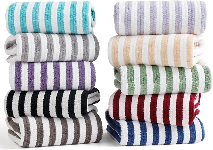 Smuge 18 Pcs Bath Towel Set, Include 6 Bath Towel Sheets, 6 Hand Towels and 6 Washcloths - Highly Absorbent Quick Dry Microfiber,Ultra Soft Bathroom Towel Set with Hanging Loop - Light Purple - Image 7