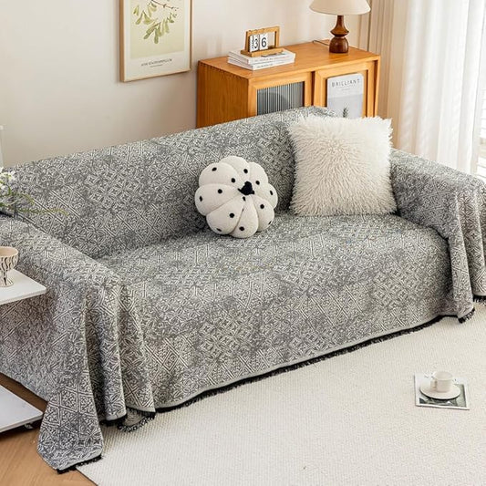 ROOMLIFE Couch Cover Black Boho Sofa Covers for 3 Cushion Couch Washable, Furniture Protector Sofa Couch Cover for Dogs, Soft Breathable Sofa Slipcover, Couch Throw Blankets with Tassels 71''X150'' by ROOMLIFE