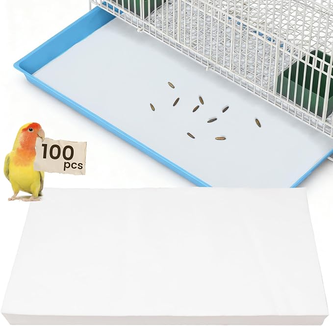 23.6x16.9in Bird Cage Liners - 100 Sheets Pre-Cut Disposable Cage Tray Liners, High Absorbent Non-Woven Pads for Parrots, Cockatiels and Small Animals by BREENHILL